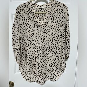 Lush animal print blouse- cream and black- large